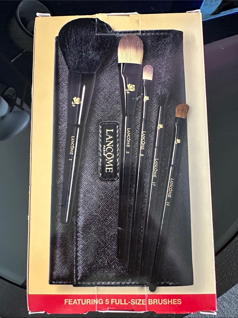 Lancôme Black Faux-Leather Makeup Pouch with Gold Logo